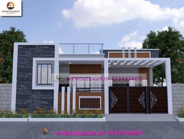 single floor house front design indian style 29×49 ft