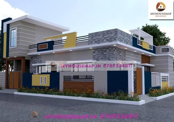 single floor normal house front elevation designs 47×34 ft