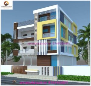 village house front design images 40×55 ft