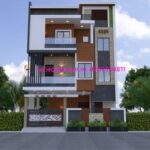 image of triple story 3d design house front and best front with modern home front design