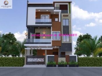 image of triple story 3d design house front and best front with modern home front design