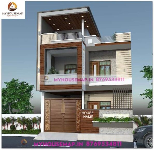 image of double floor modern house front design and front modern look design with tiles & colors